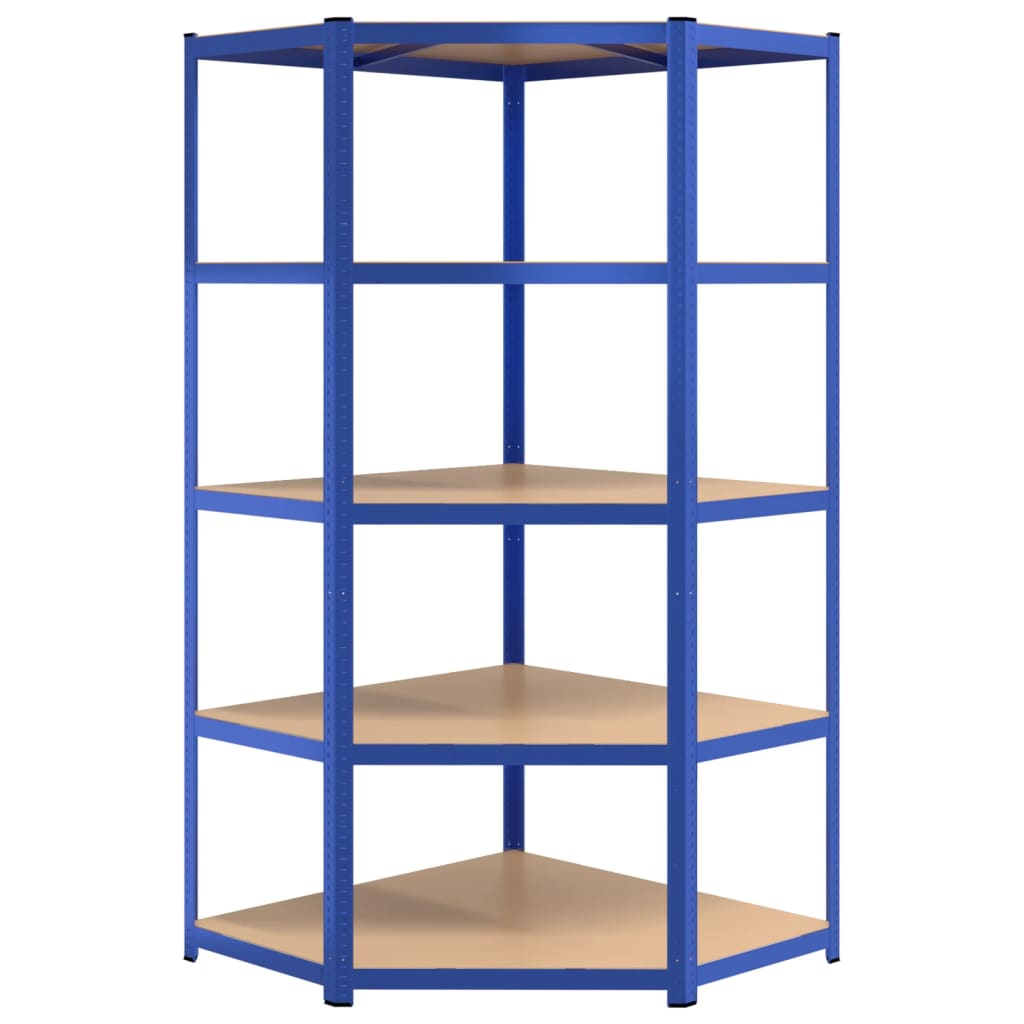 vidaXL Étagères à 5 niveaux 3 pcs Bleu Acier et bois d'ingénierie