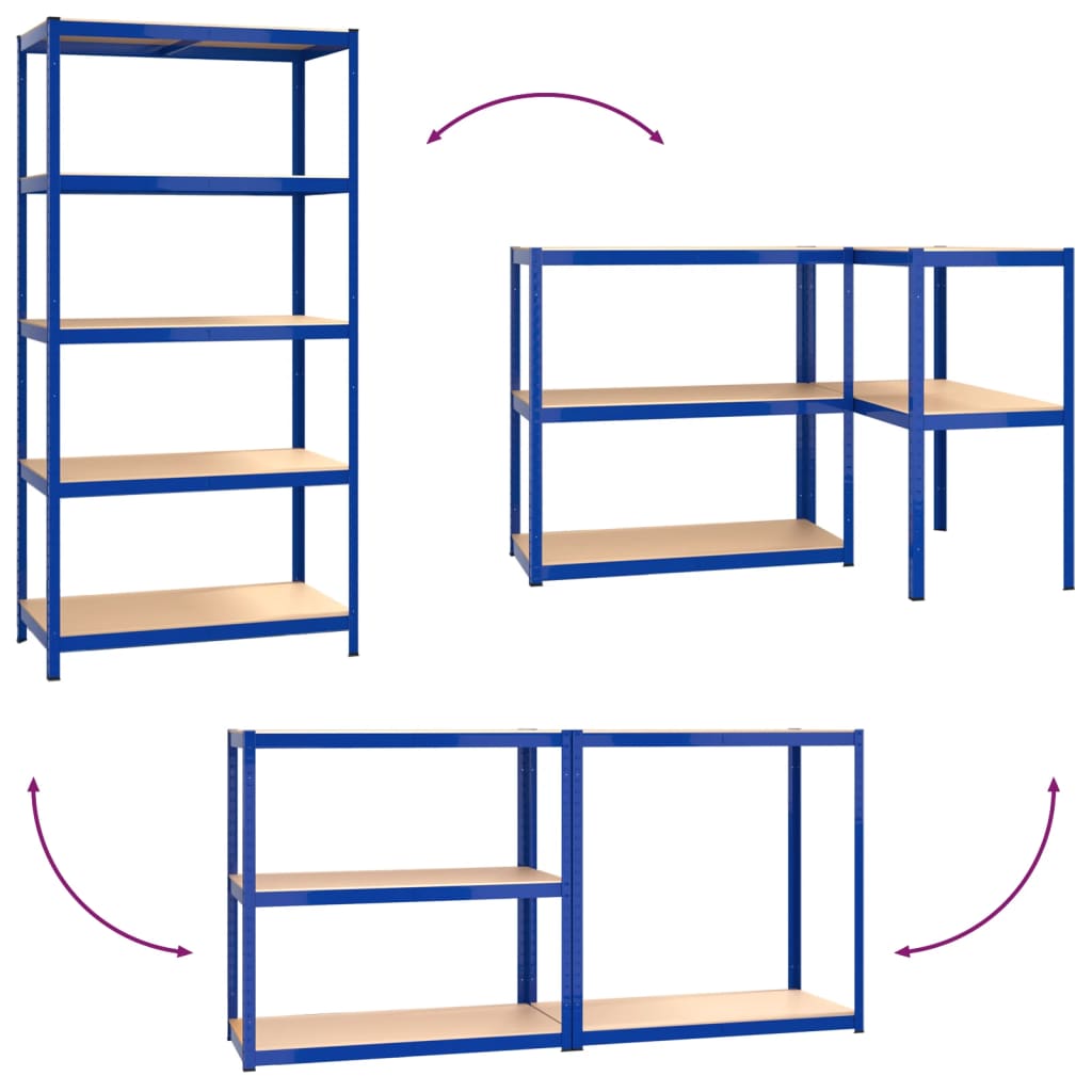 vidaXL Étagères à 5 niveaux 3 pcs Bleu Acier et bois d'ingénierie