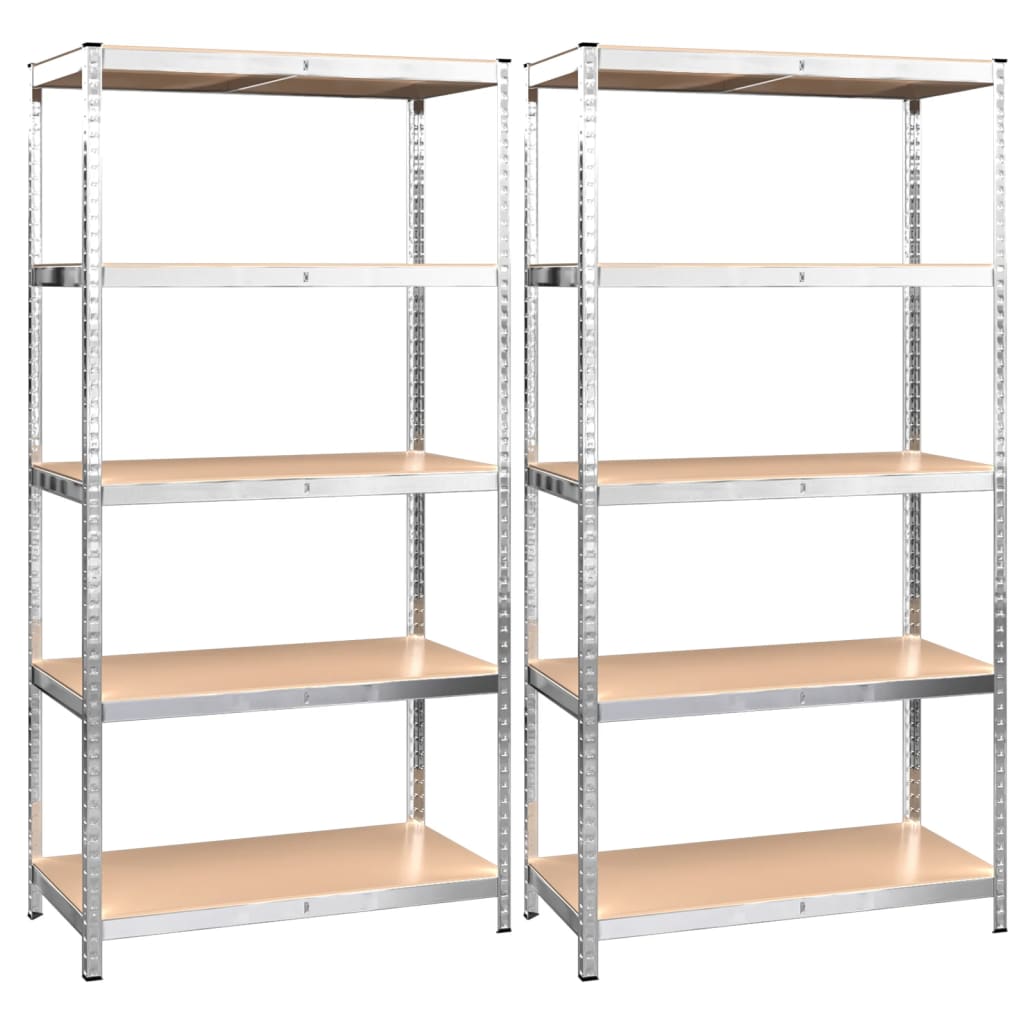 vidaXL Étagères à 5 niveaux 2 pcs Argenté Acier et bois d'ingénierie