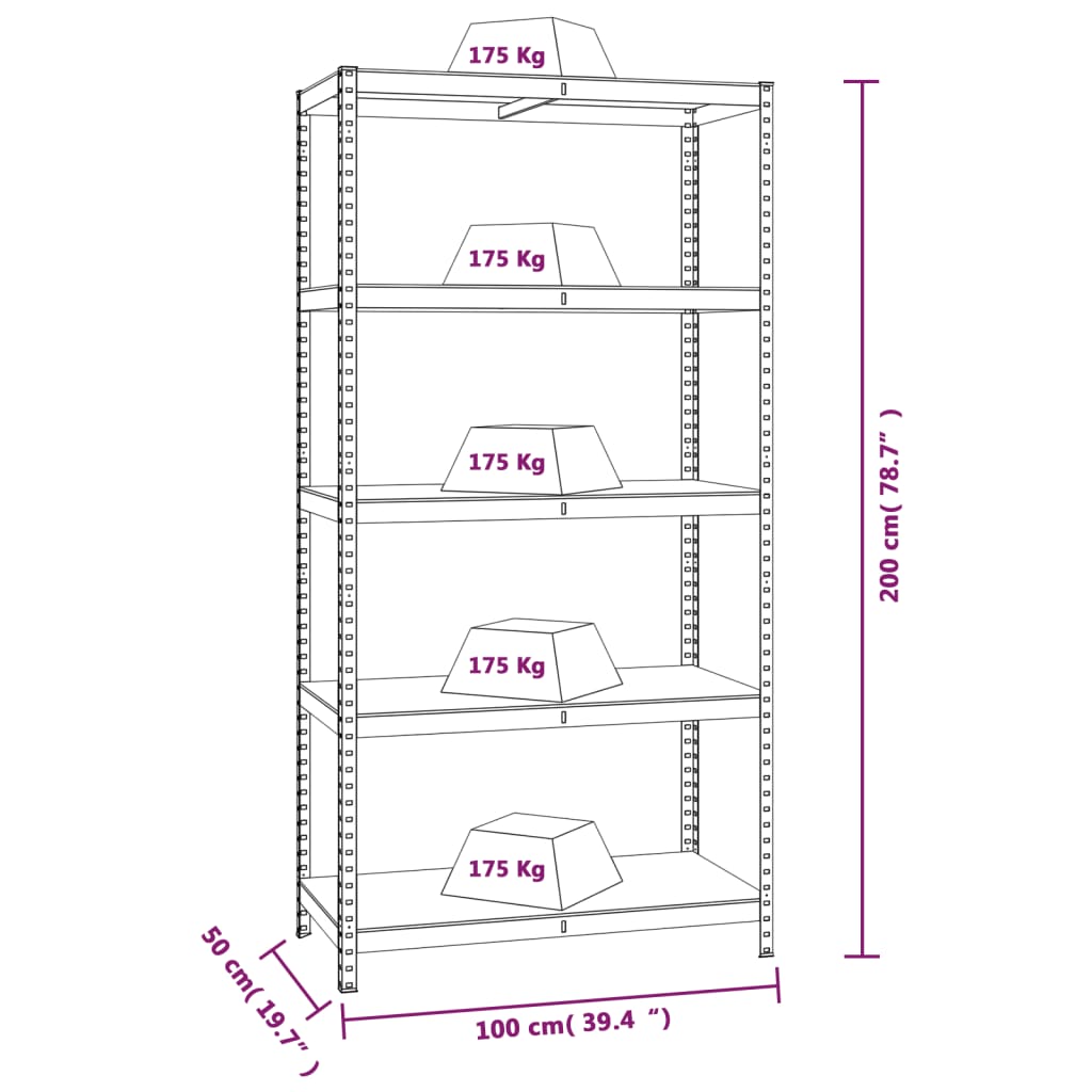 vidaXL Étagères à 5 niveaux 2 pcs Argenté Acier et bois d'ingénierie