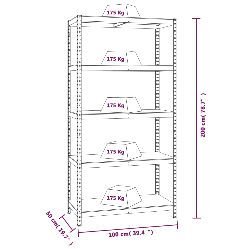 vidaXL Étagères à 5 niveaux 4 pcs Argenté Acier et bois d'ingénierie