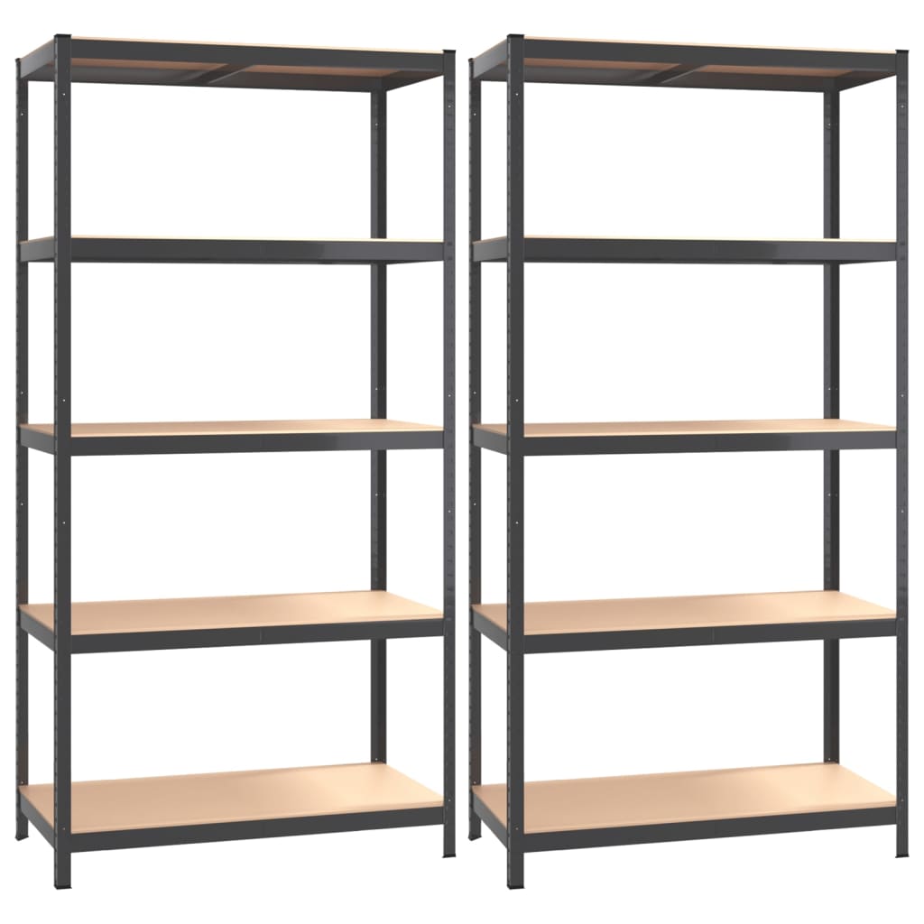vidaXL Étagères à 5 niveaux 2pcs Anthracite Acier et bois d'ingénierie