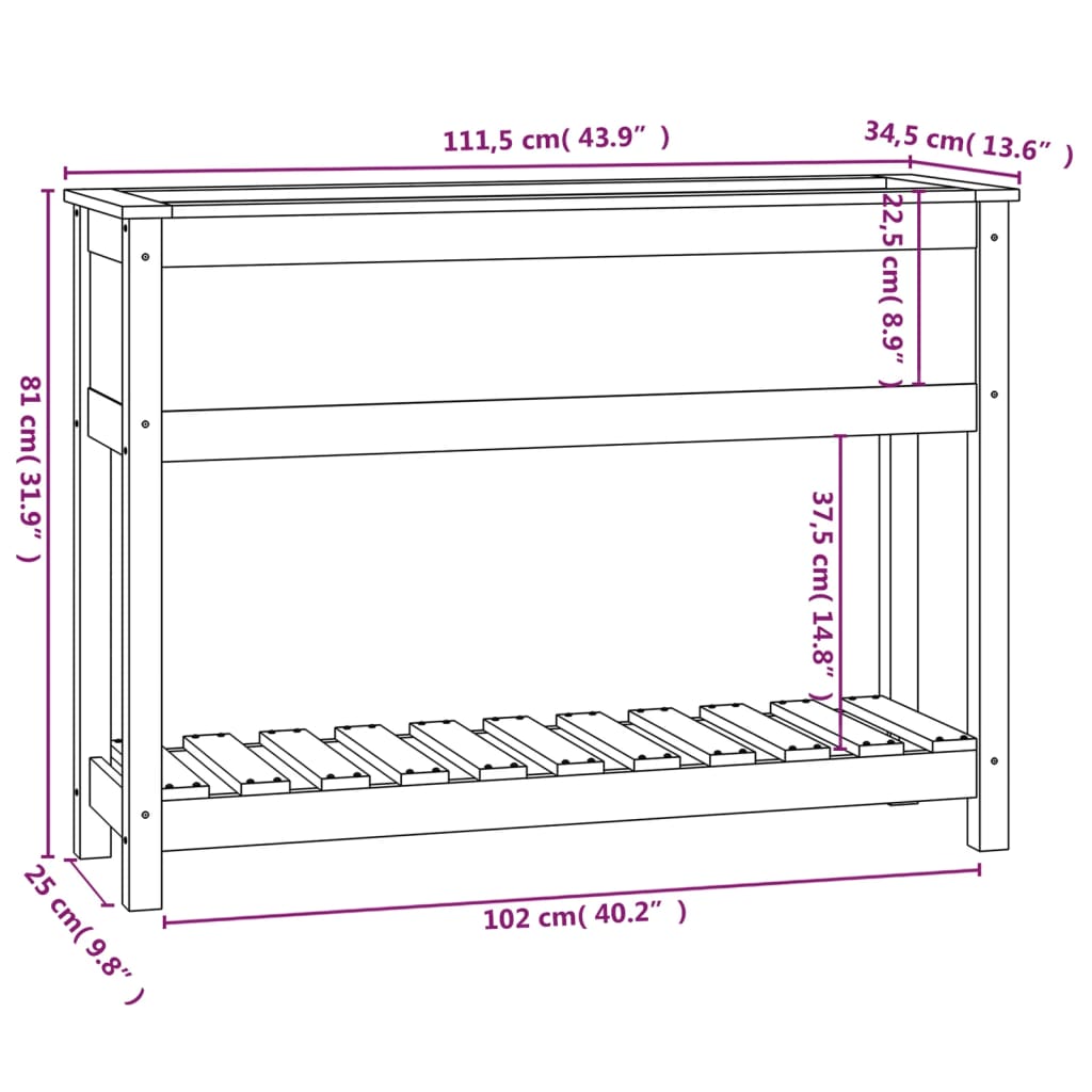 vidaXL Jardinière avec étagère 111,5x34,5x81 cm Bois massif de pin
