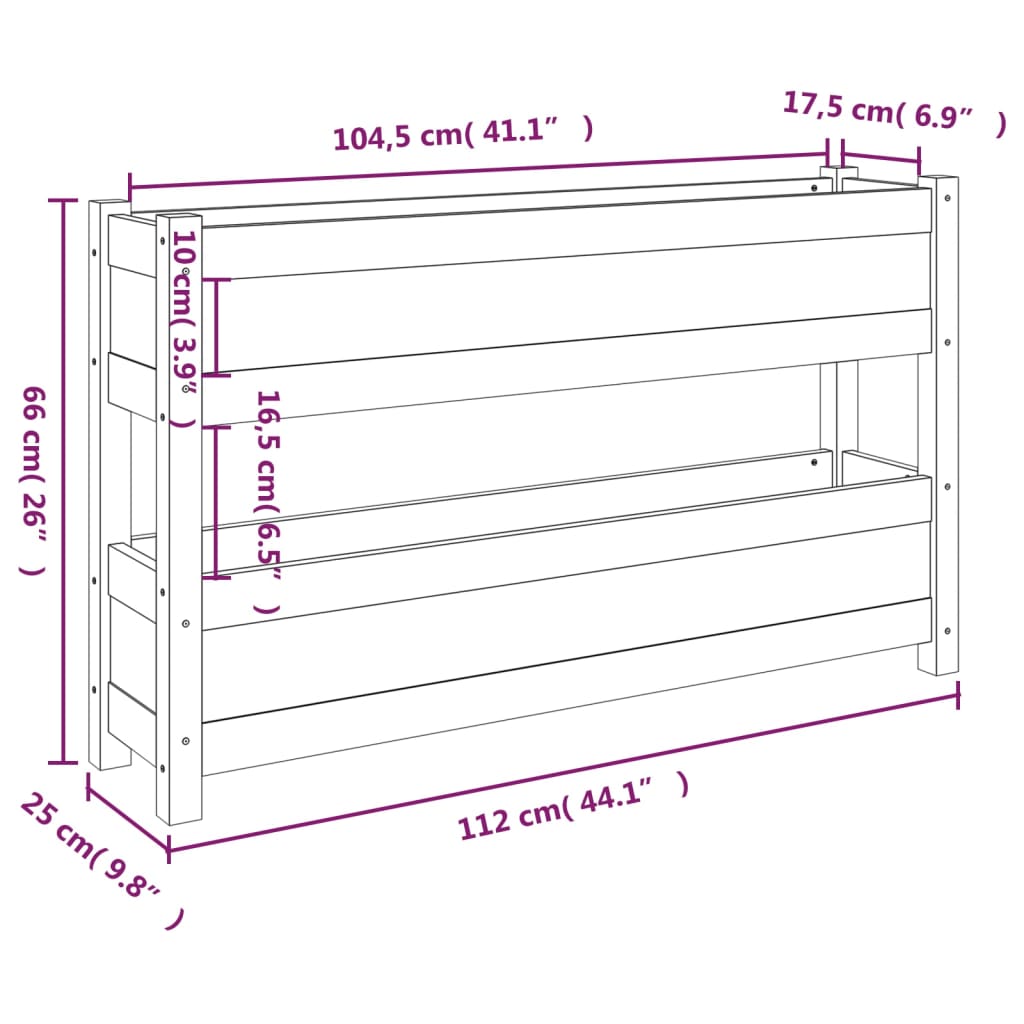 vidaXL Jardinière Marron miel 112x25x66 cm Bois massif de pin