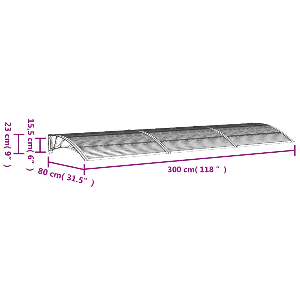 vidaXL Auvent de porte Noir 300x80 cm Polycarbonate
