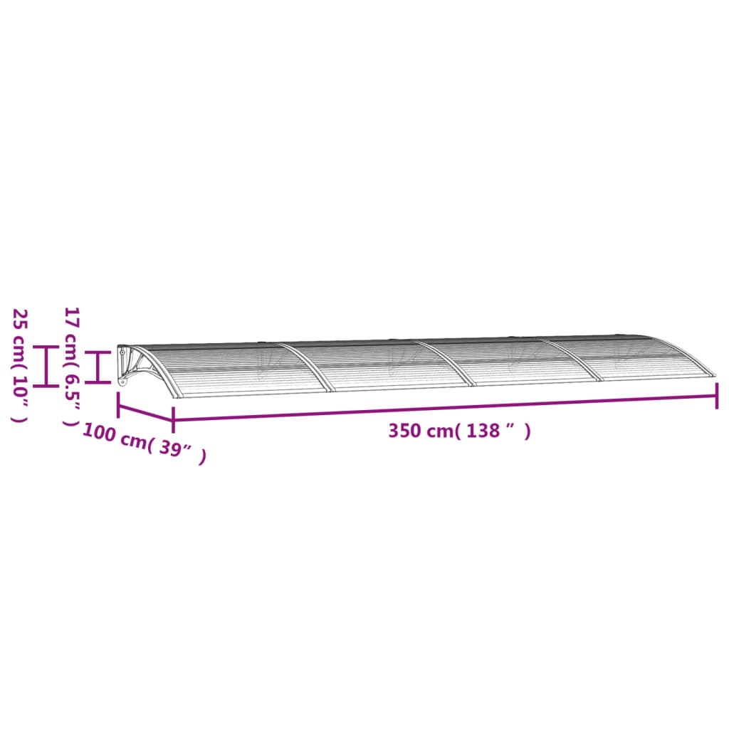 vidaXL Auvent de porte Noir 350x100 cm Polycarbonate