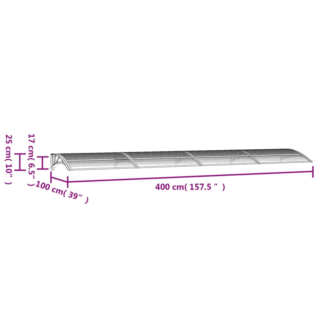 vidaXL Auvent de porte Noir 400x100 cm Polycarbonate