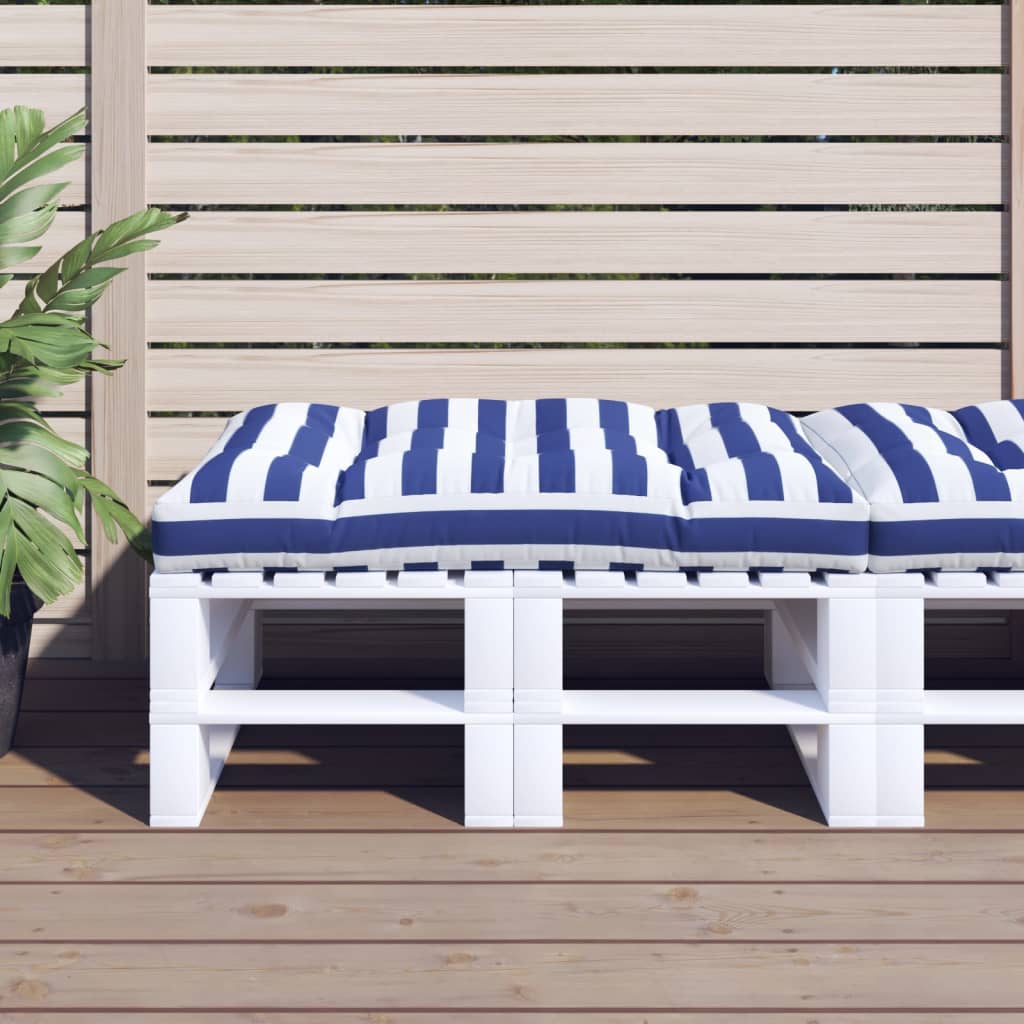 vidaXL Coussin de palette rayures bleues et blanches 120x80x12cm tissu