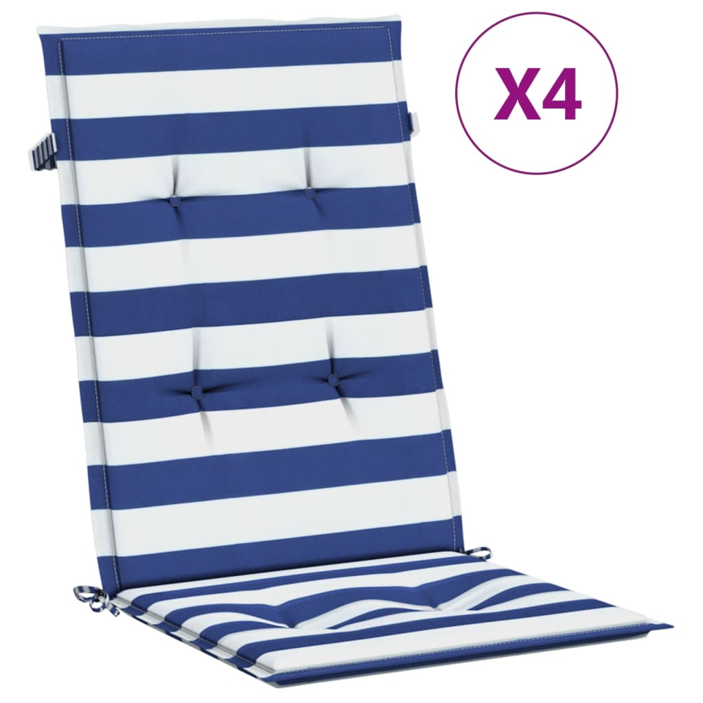 vidaXL Coussins de chaise à dossier haut 4pcs rayures bleu/blanc tissu