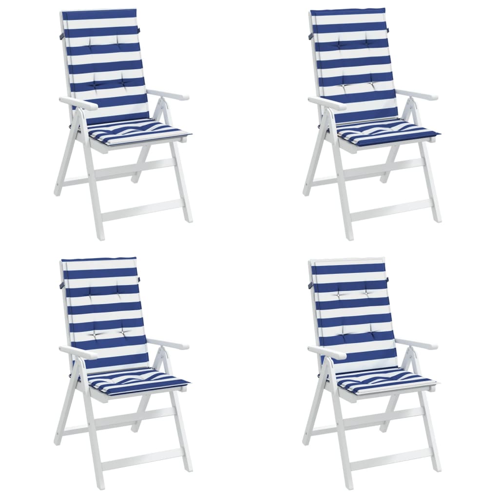 vidaXL Coussins de chaise à dossier haut 4pcs rayures bleu/blanc tissu
