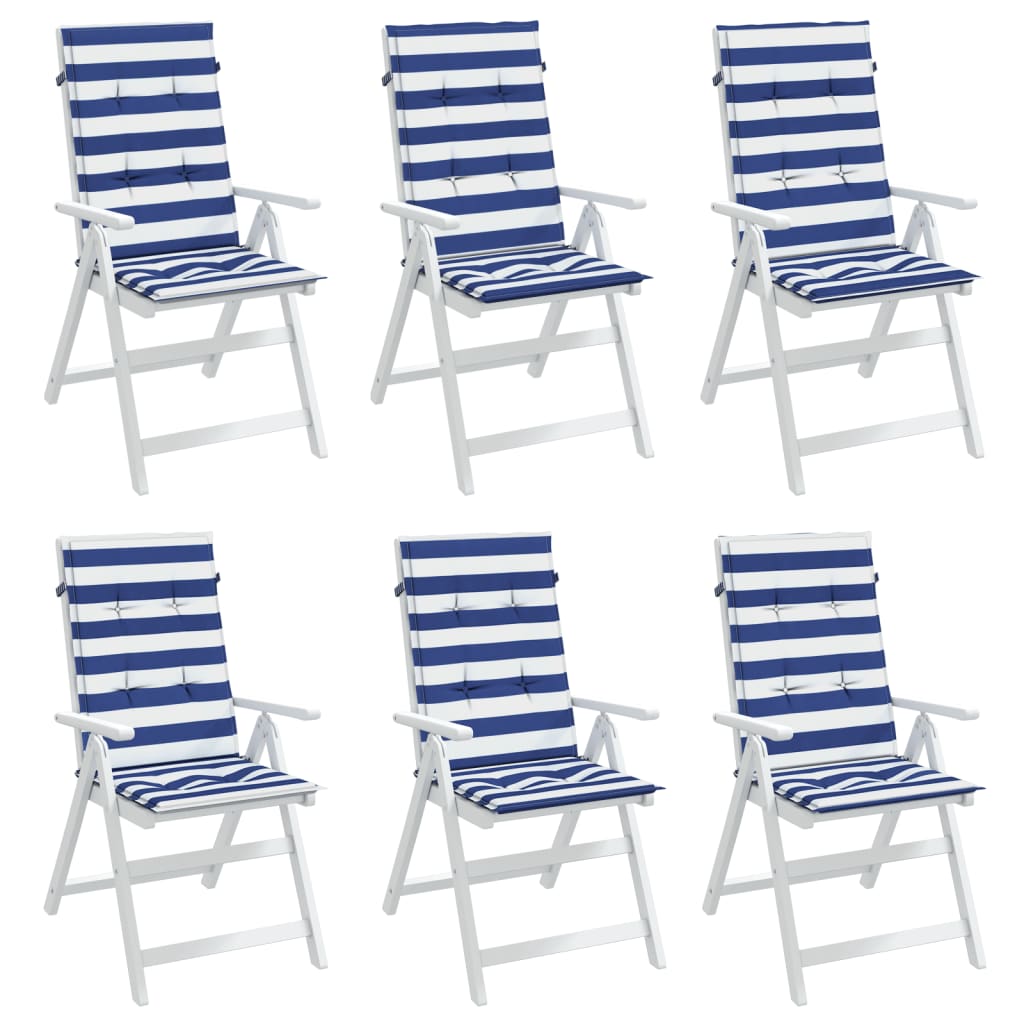 vidaXL Coussins de chaise à dossier haut 6pcs rayures bleu/blanc tissu