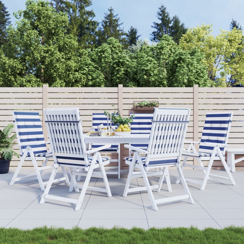 vidaXL Coussins de chaise à dossier haut 6pcs rayures bleu/blanc tissu