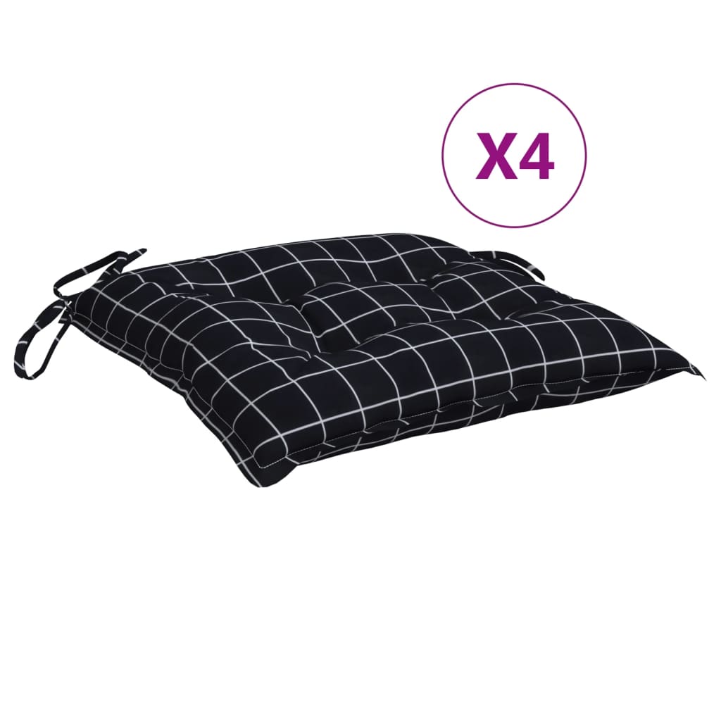 vidaXL Coussins de chaise 4 pcs carreaux noir 40x40x7 cm tissu