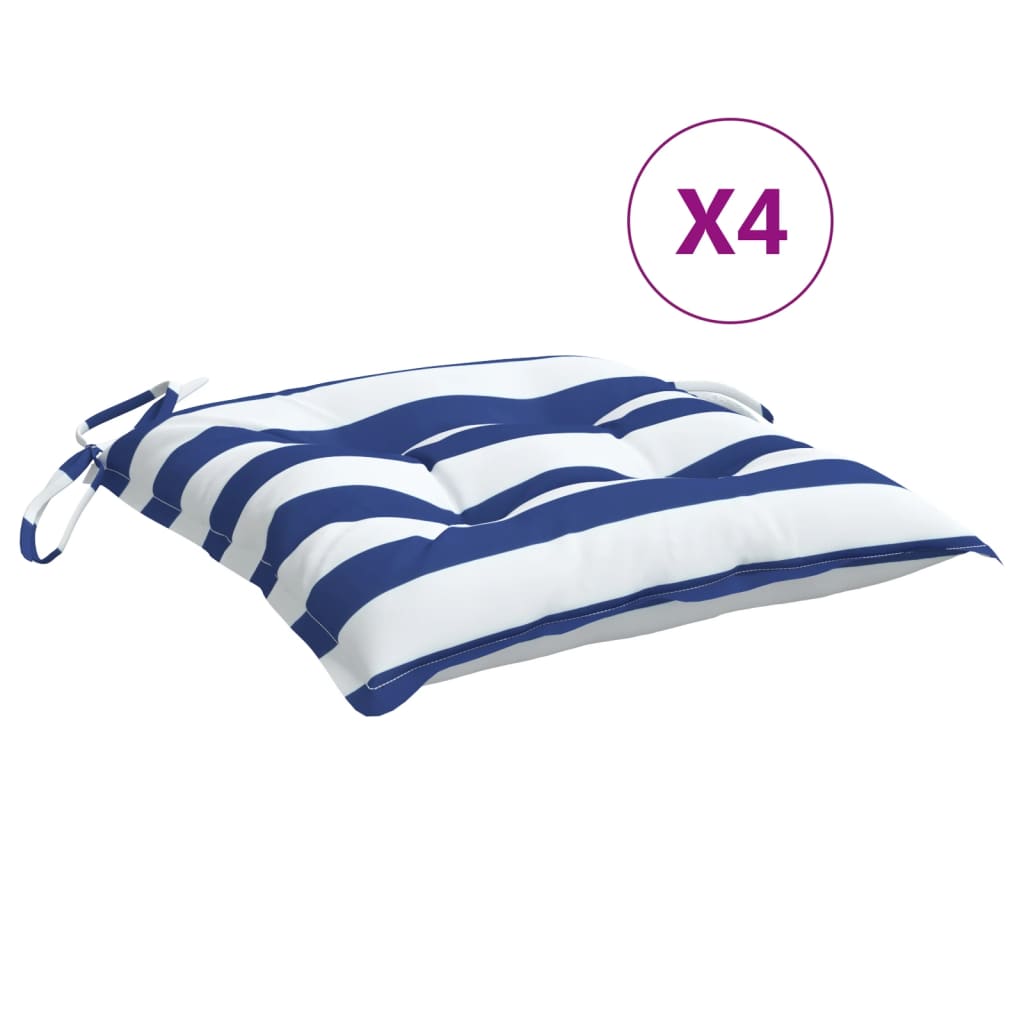 vidaXL Coussins de chaise 4 pcs rayures bleues et blanches 50x50x7 cm