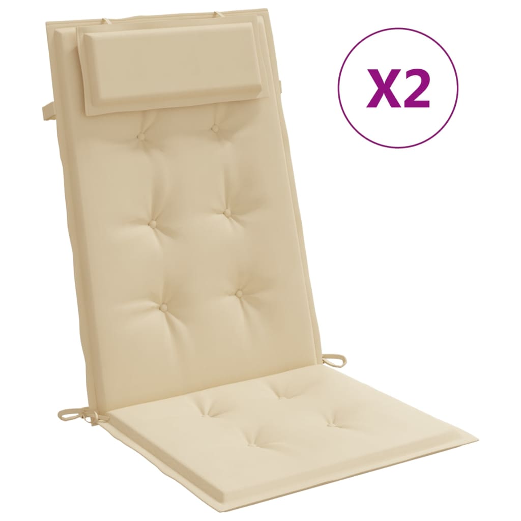 vidaXL Coussins de chaise à dossier haut lot de 2 beige tissu oxford