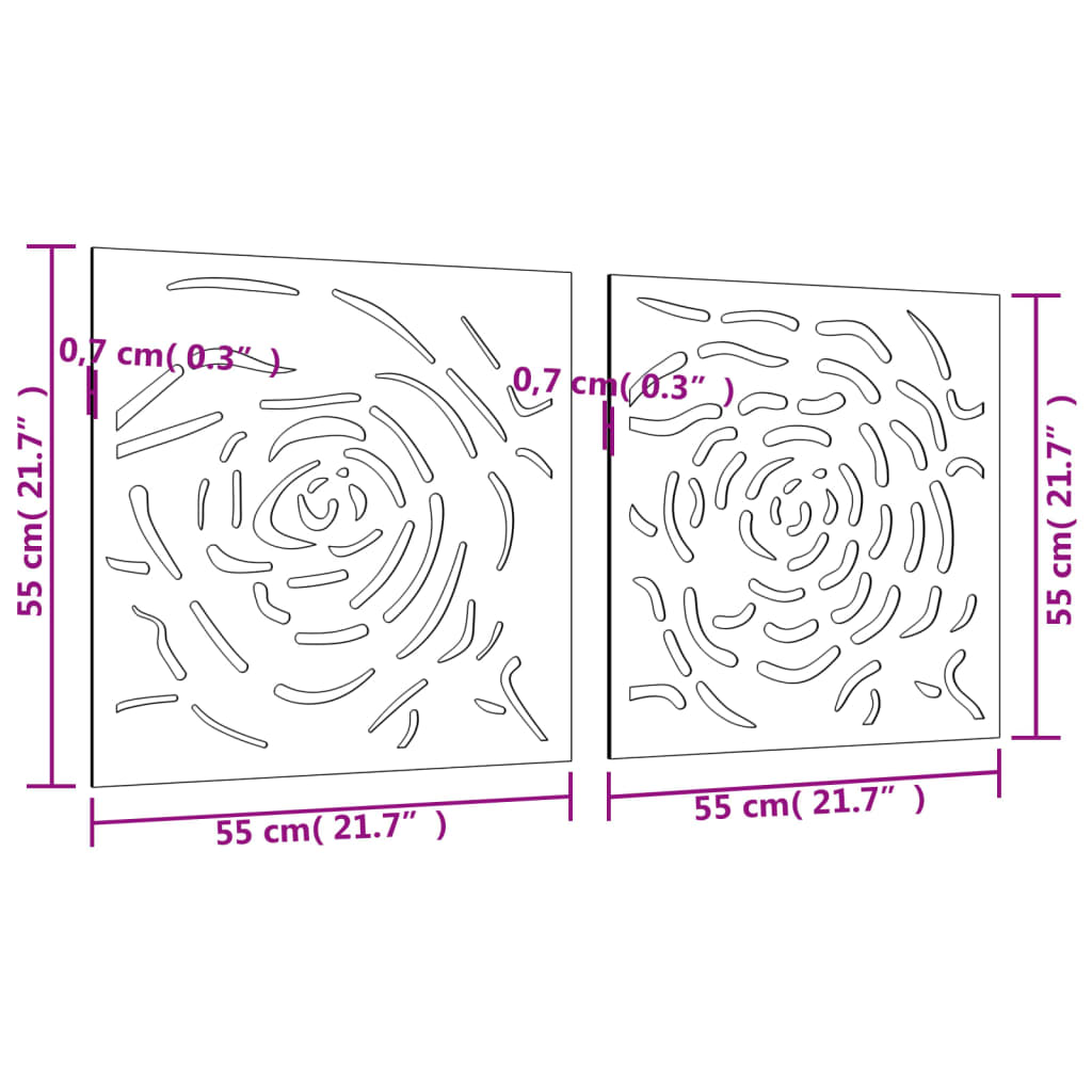 vidaXL Décorations murales jardin 2 pcs 55x55 cm design de rose
