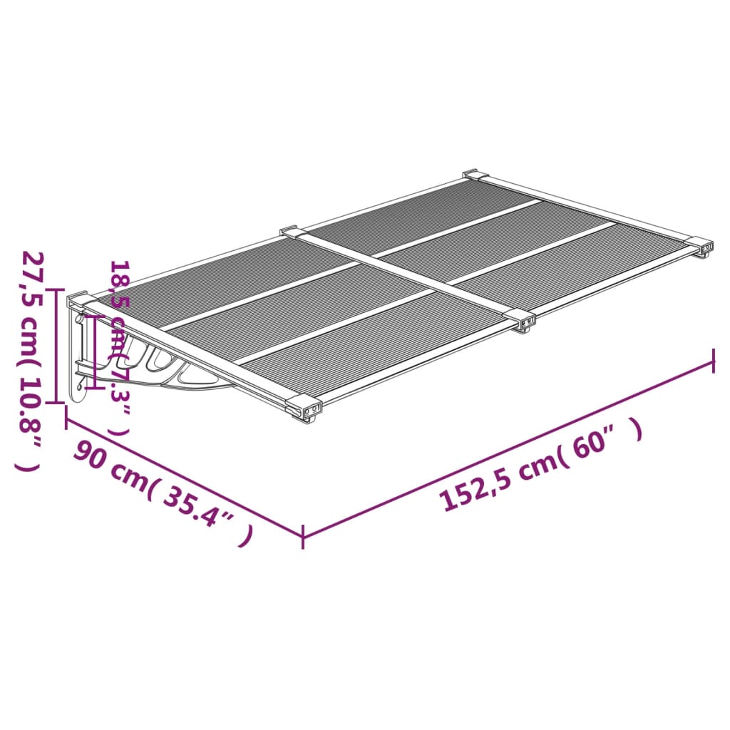 vidaXL Auvent de porte Gris et transparent 152,5x90 cm Polycarbonate