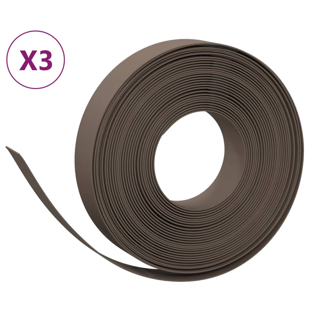 vidaXL Bordures de jardin 3 pcs marron 10 m 10 cm polyéthylène