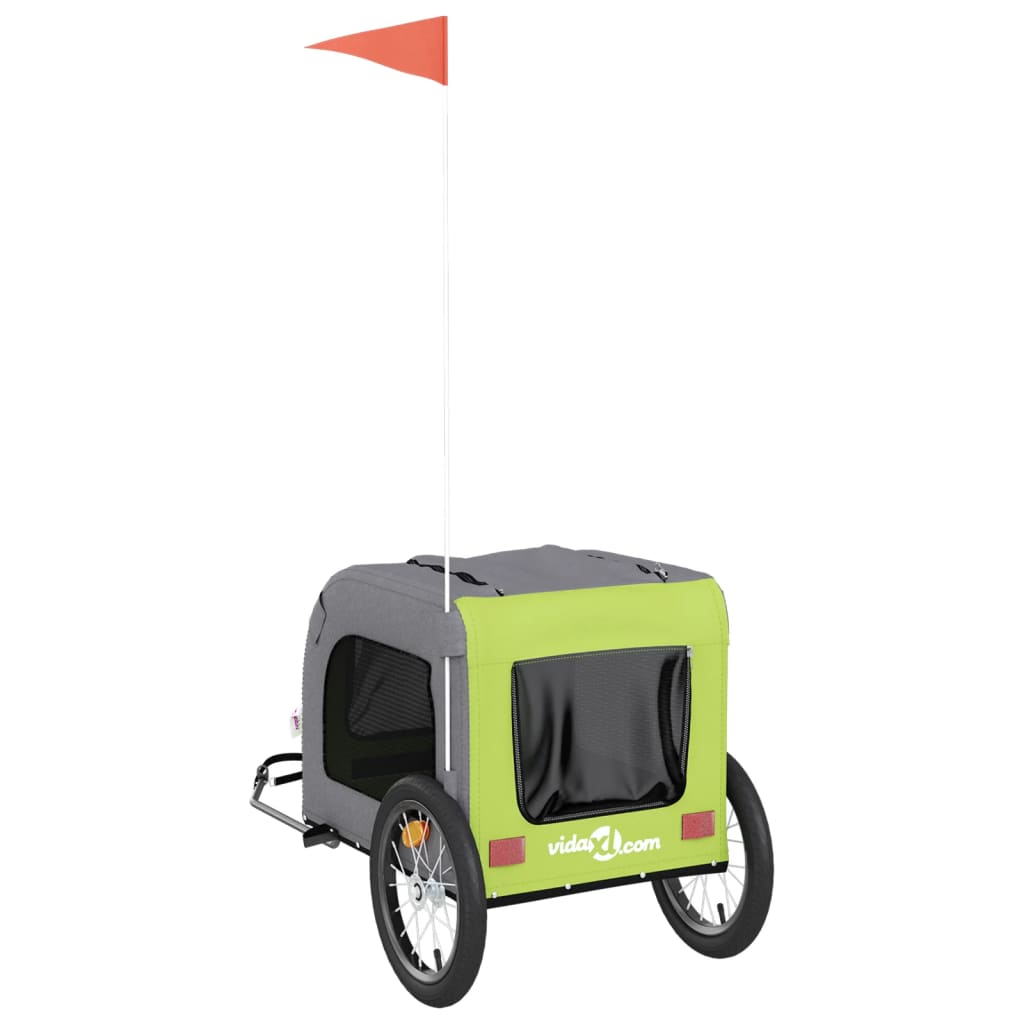 vidaXL Remorque de vélo pour animaux de compagnie vert et gris