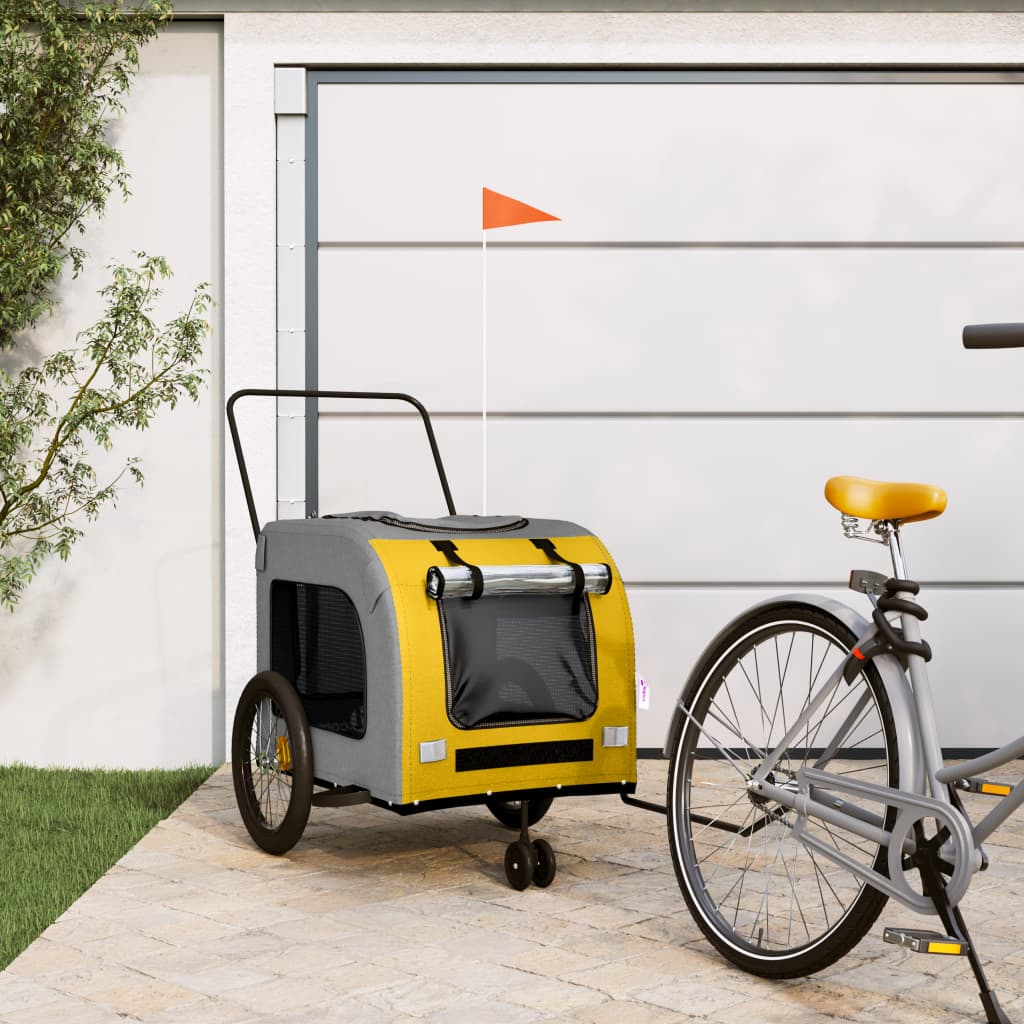 vidaXL Remorque de vélo pour animaux de compagnie jaune et gris