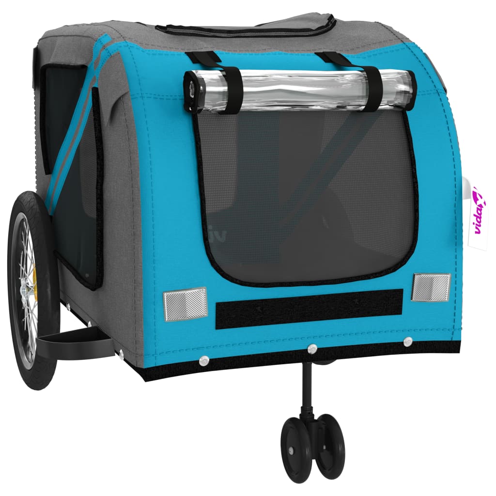 vidaXL Remorque de vélo pour animaux de compagnie bleu et gris