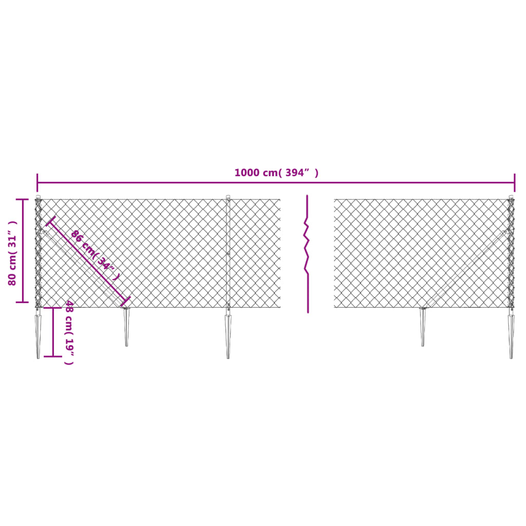 vidaXL Clôture à mailles losangées avec piquet d'ancrage vert 0,8x10 m