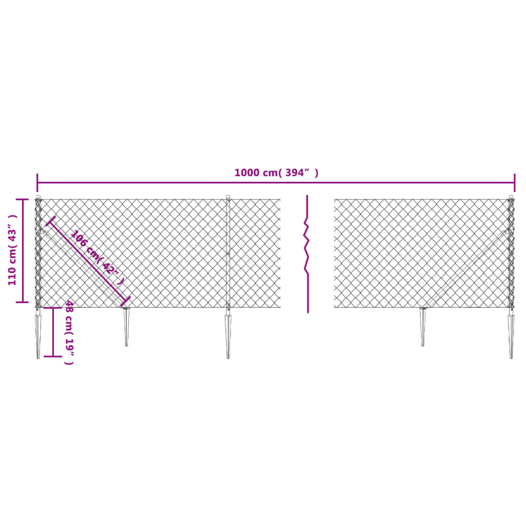 vidaXL Clôture à mailles losangées avec piquet d'ancrage vert 1,1x10 m