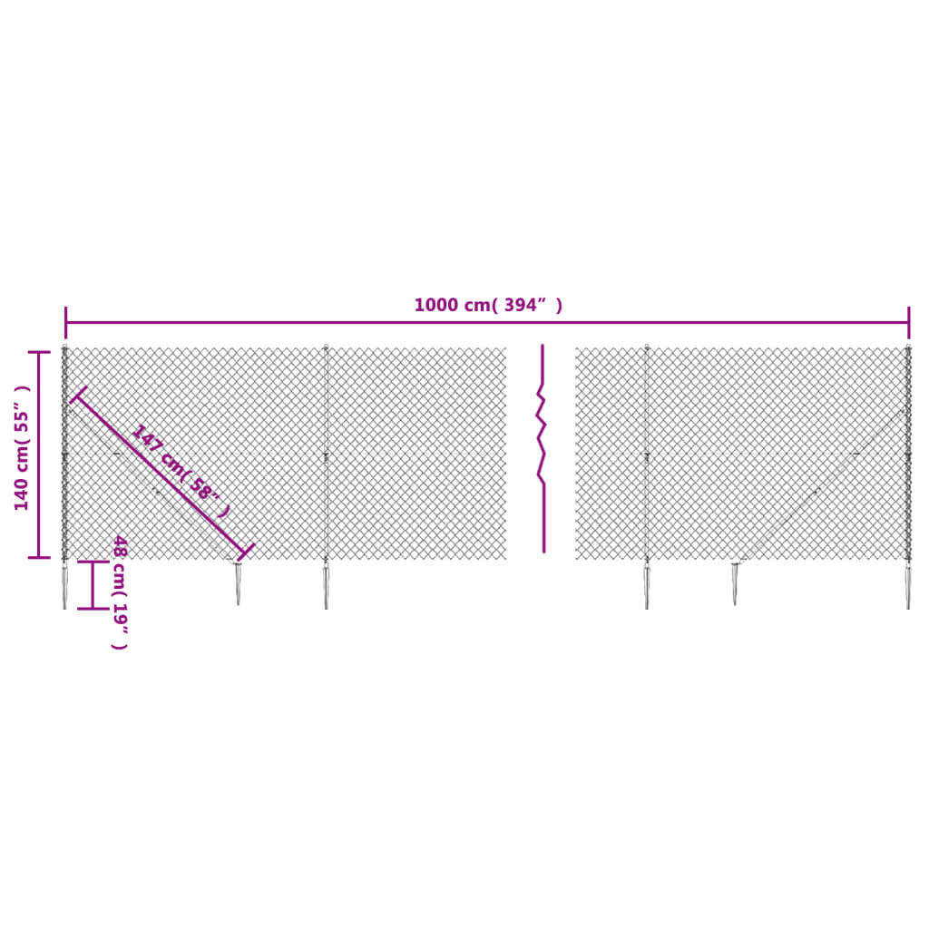 vidaXL Clôture à mailles losangées avec piquet d'ancrage vert 1,4x10 m