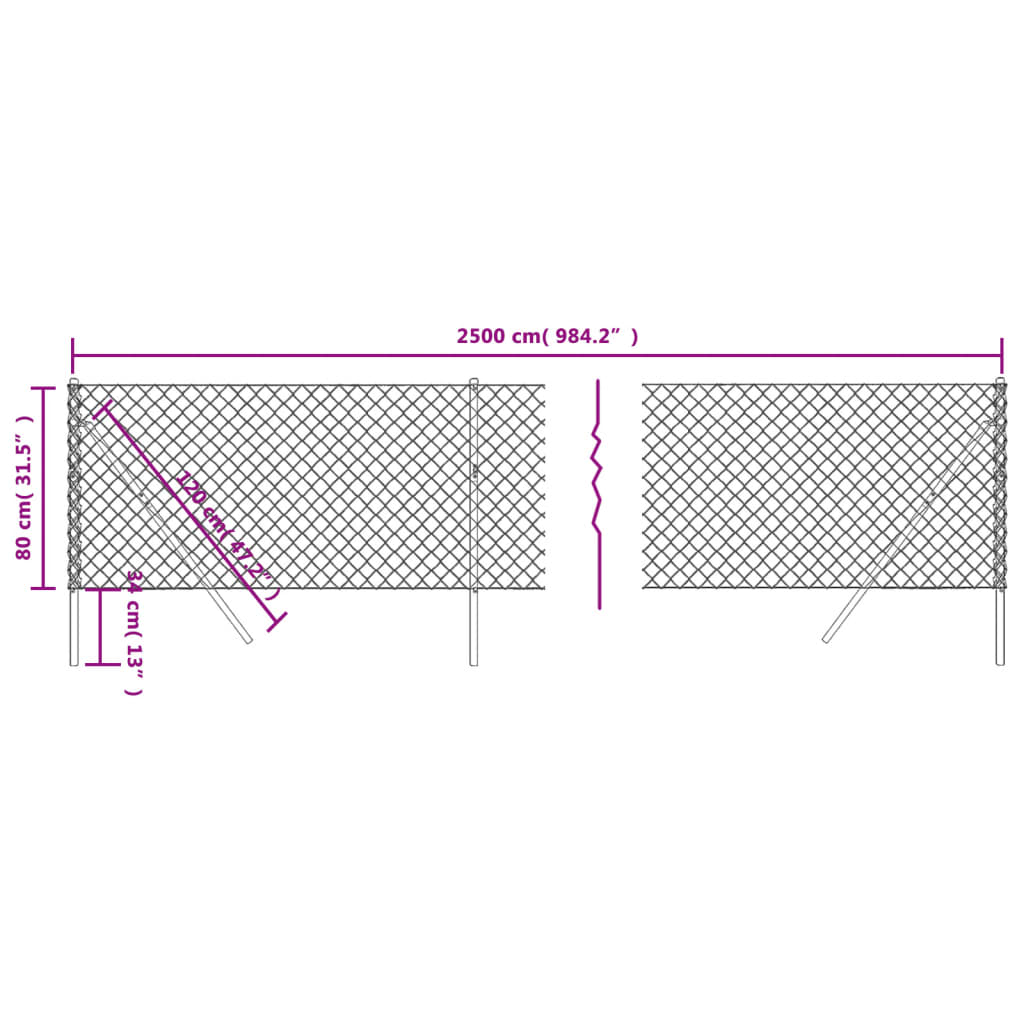 vidaXL Clôture à mailles losangées anthracite 0,8x25 m