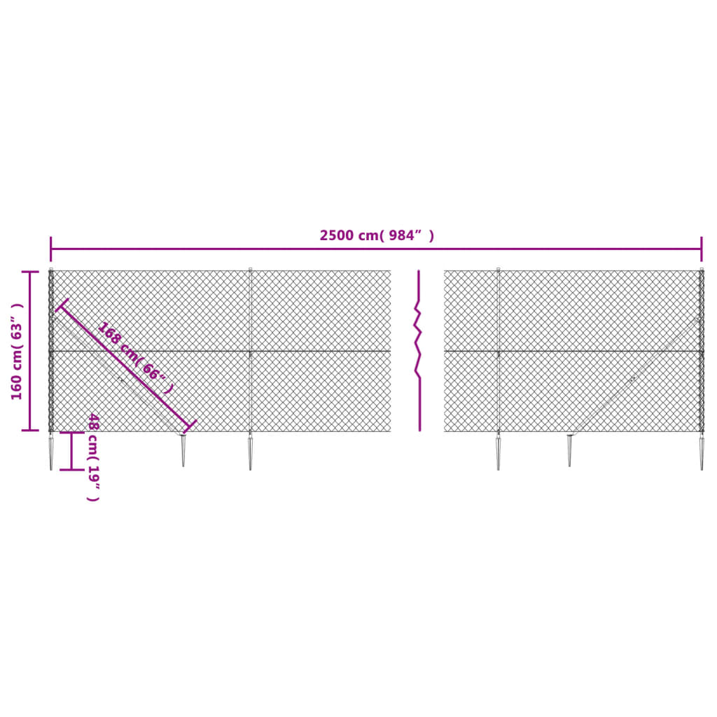 vidaXL Clôture à mailles losangées avec ancrage anthracite 1,6x25 m