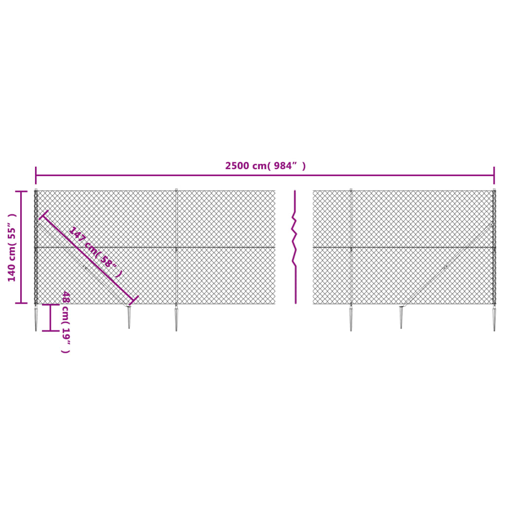 vidaXL Clôture à mailles losangées avec ancrage argenté 1,4x25 m