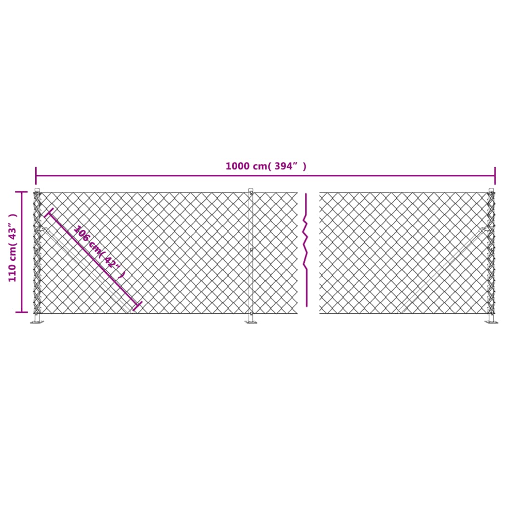 vidaXL Clôture en mailles de chaîne avec bride argenté 1,1x10 m