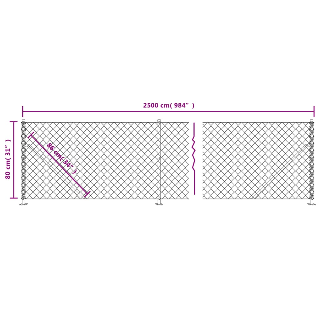 vidaXL Clôture en mailles de chaîne avec bride argenté 0,8x25 m