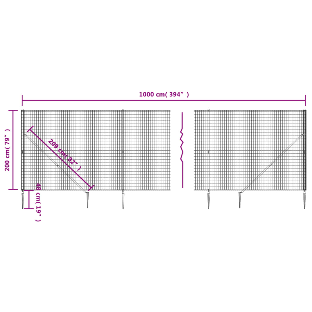 vidaXL Clôture en treillis métallique et piquet d'ancrage vert 2x10m