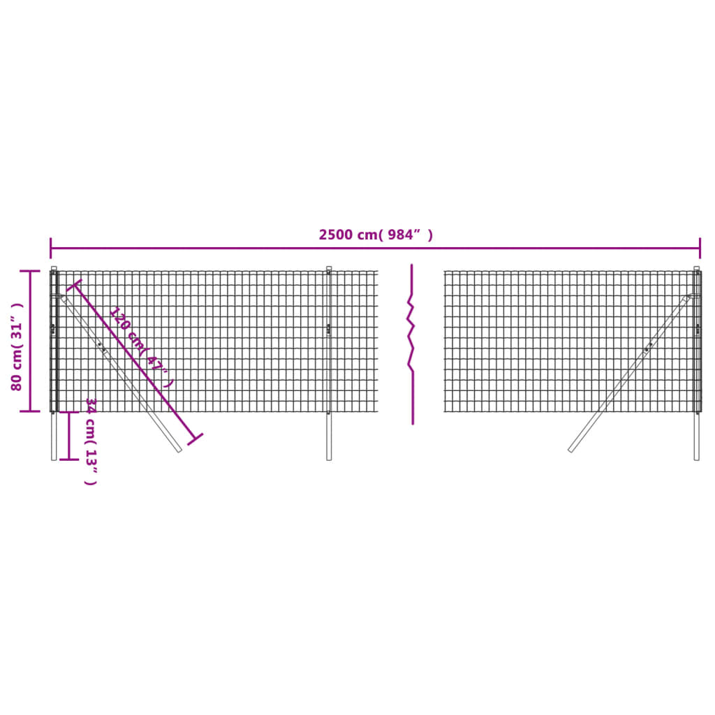 vidaXL Clôture en treillis métallique anthracite 0,8x25 m