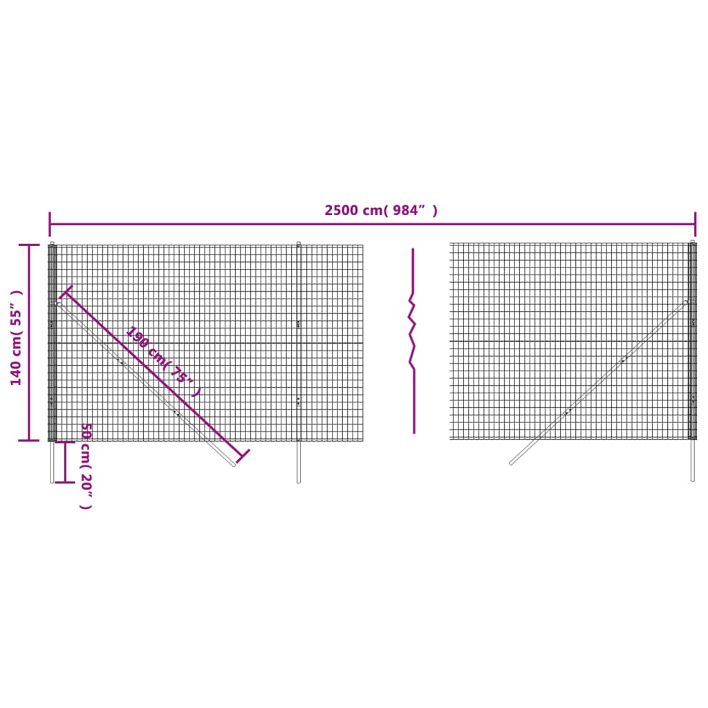 vidaXL Clôture en treillis métallique anthracite 1,4x25 m
