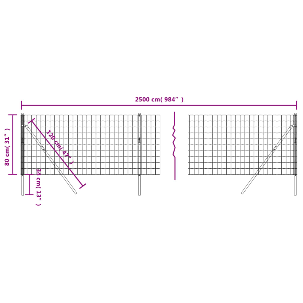 vidaXL Clôture en treillis métallique anthracite 0,8x25 m