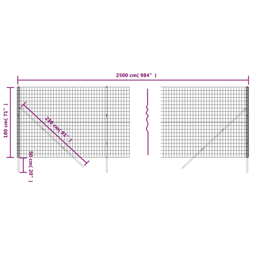 vidaXL Clôture en treillis métallique anthracite 1,8x25 m