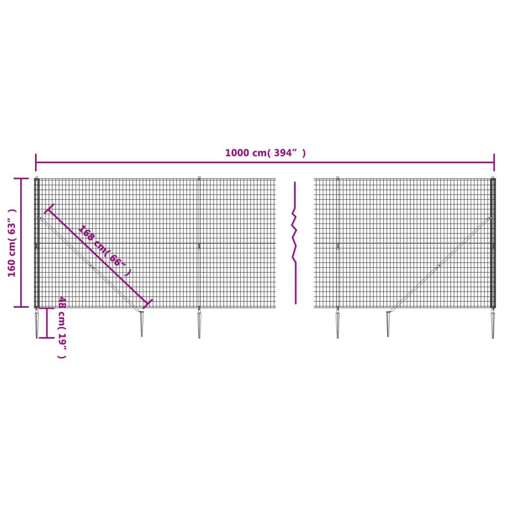 vidaXL Clôture en treillis métallique et ancrage anthracite 1,6x10 m