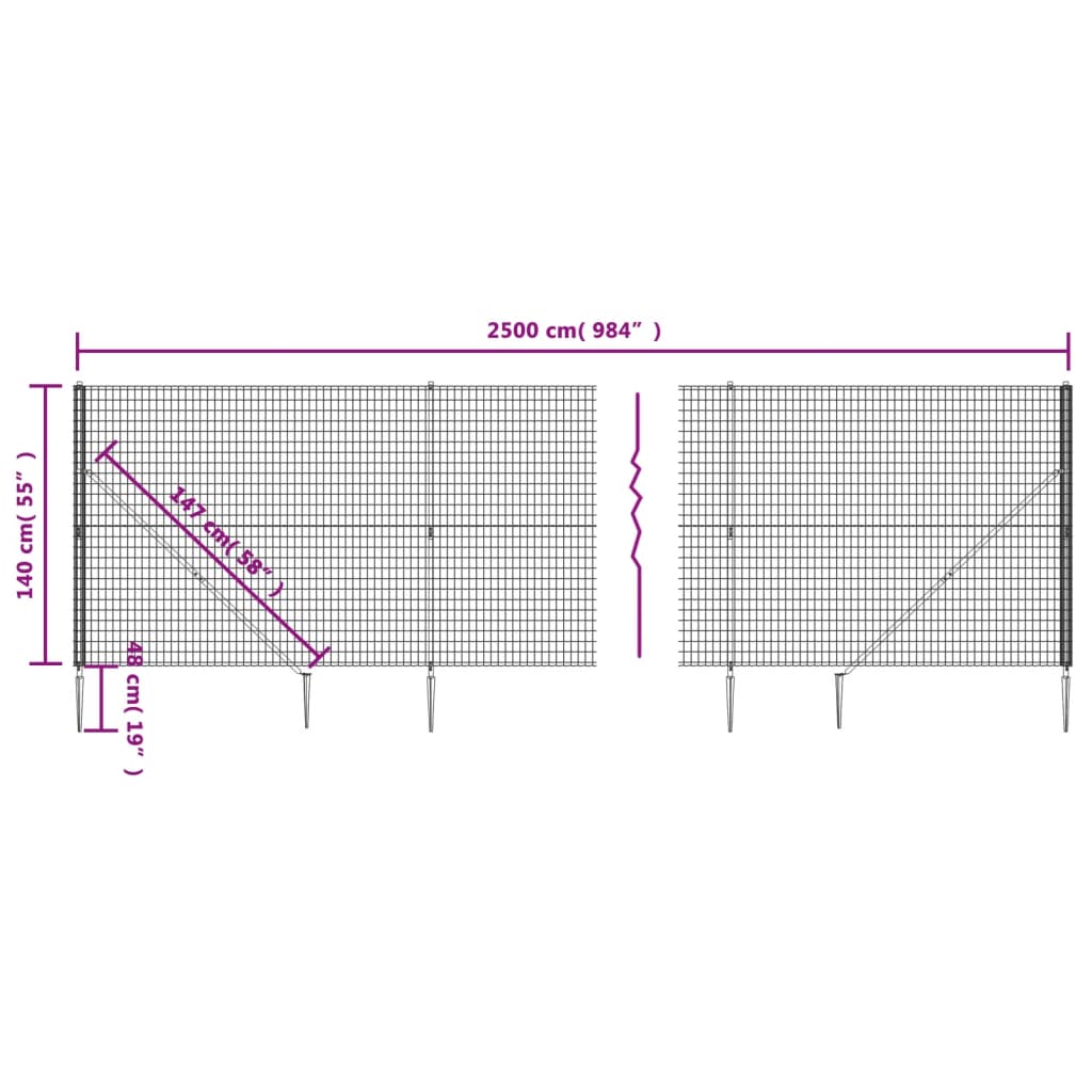 vidaXL Clôture en treillis métallique et ancrage anthracite 1,4x25 m