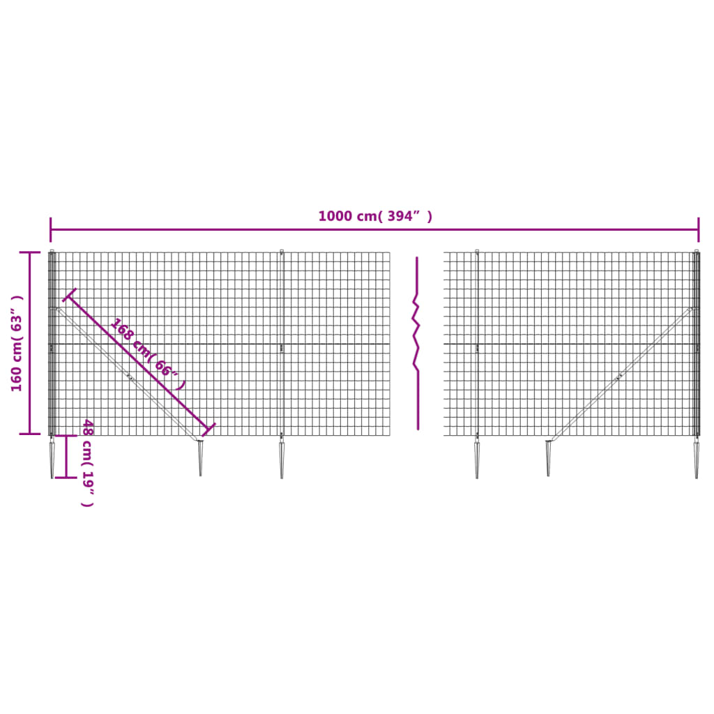vidaXL Clôture en treillis métallique et ancrage anthracite 1,6x10 m