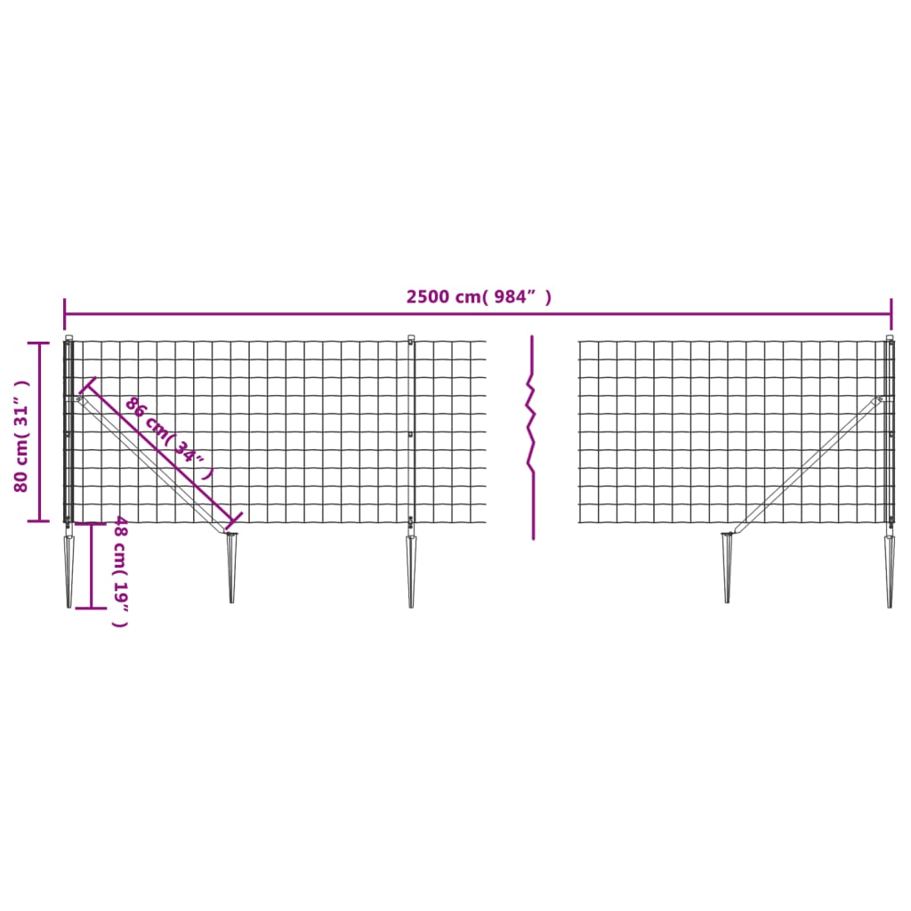 vidaXL Clôture en treillis métallique et ancrage anthracite 0,8x25 m