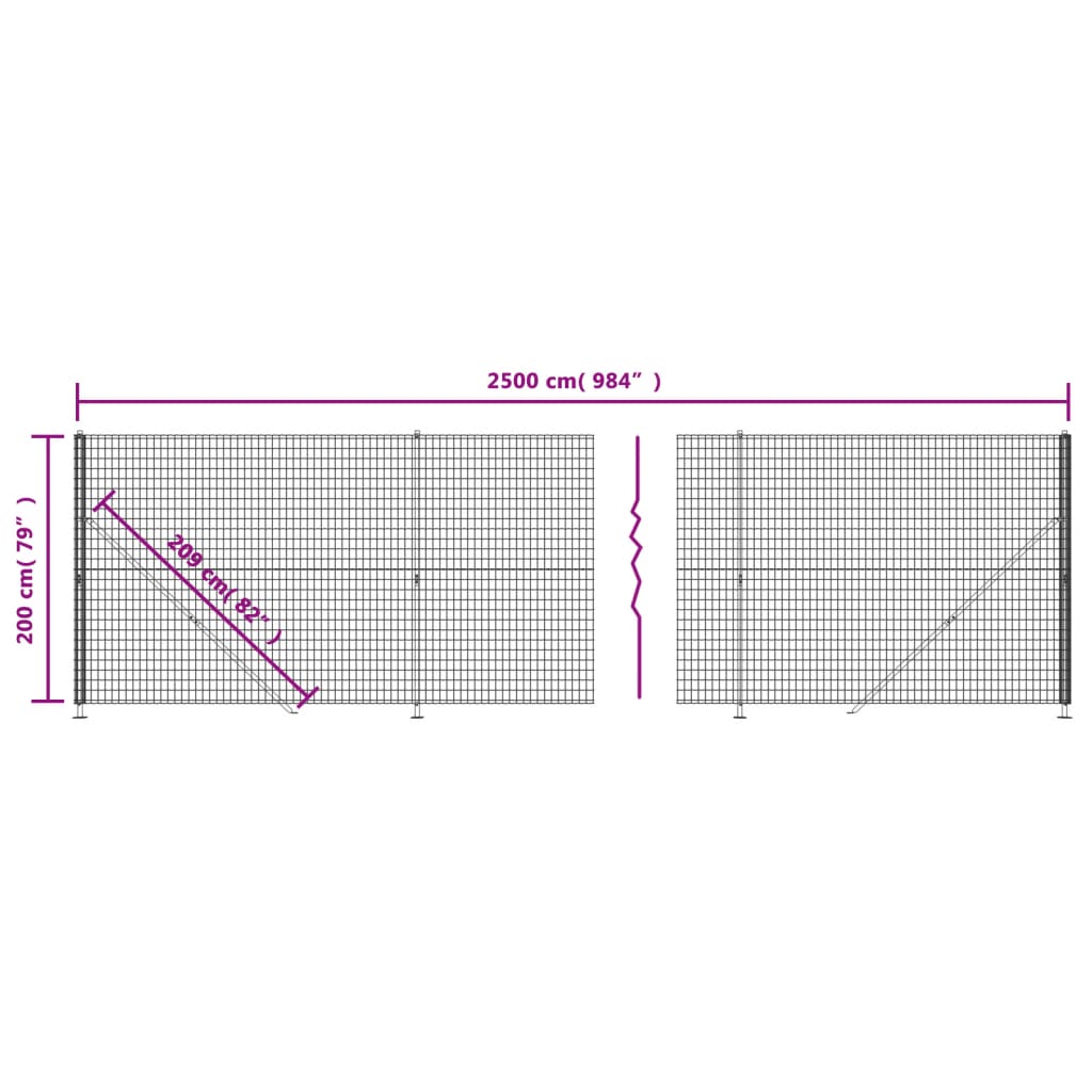 vidaXL Clôture en treillis métallique avec bride anthracite 2x25 m