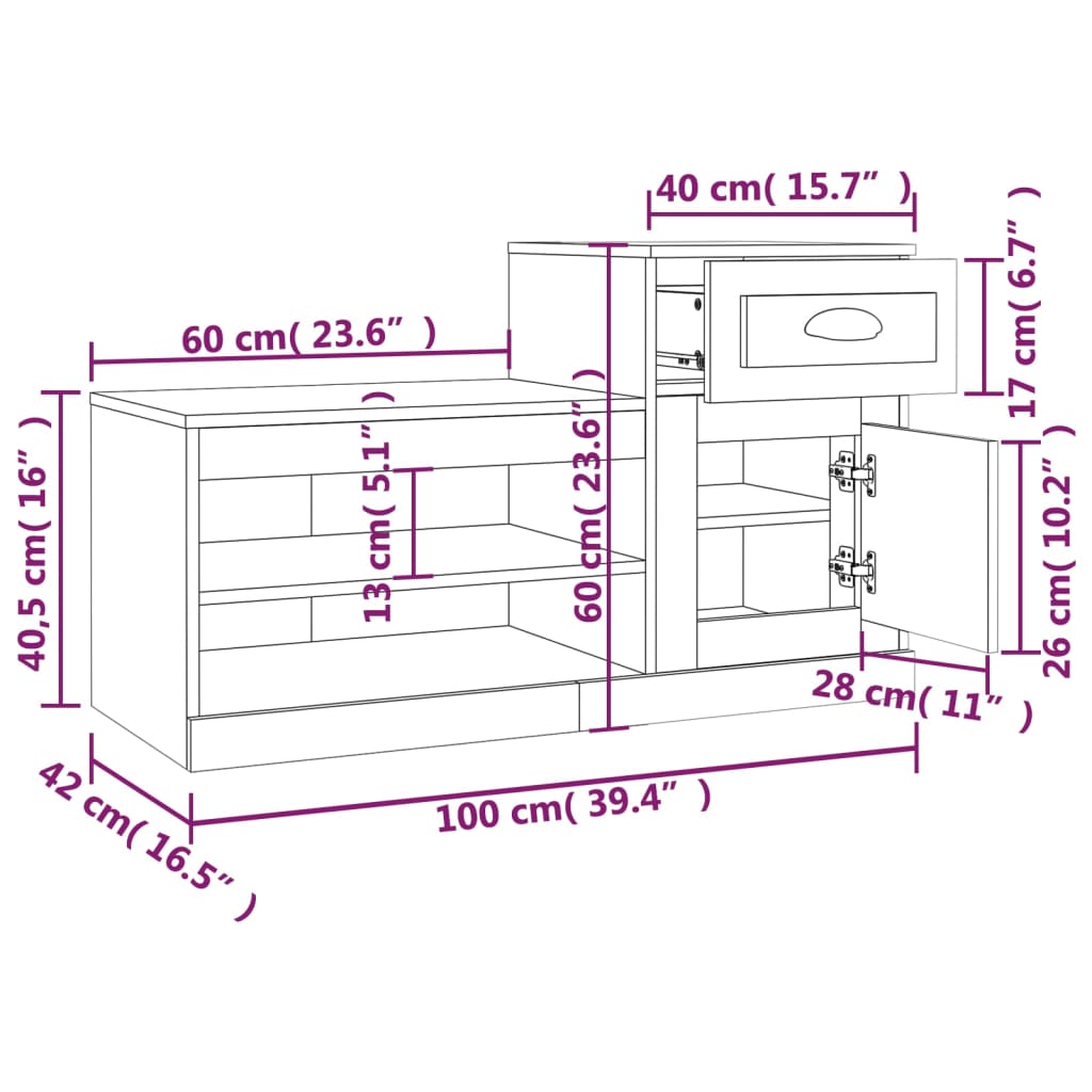 vidaXL Armoire à chaussures blanc 100x42x60 cm bois d'ingénierie