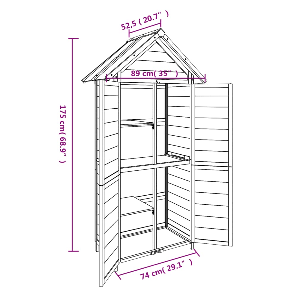 vidaXL Abri à outils de jardin marron 89x52,5x175 cm bois massif pin