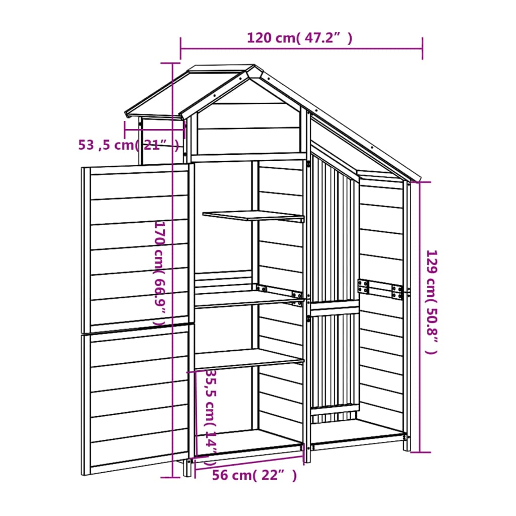 vidaXL Abri à outils de jardin marron 120x53,5x170 cm bois massif pin