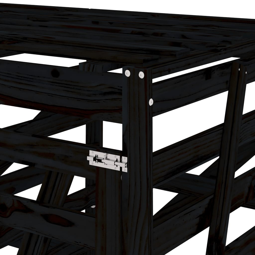vidaXL Abri pour poubelle quadruple sur roulettes noir bois de pin