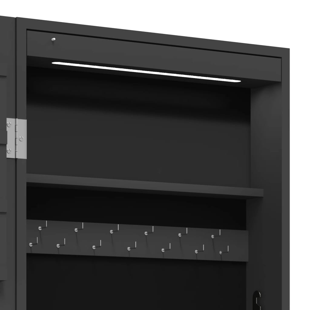 vidaXL Armoire à bijoux avec miroir et éclairage LED mural noir