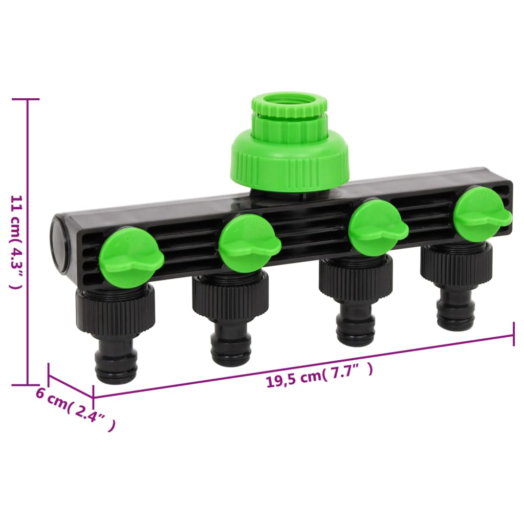 vidaXL Adaptateur de robinet à 4 voies vert/noir 19,5x6x11 cm ABS & PP