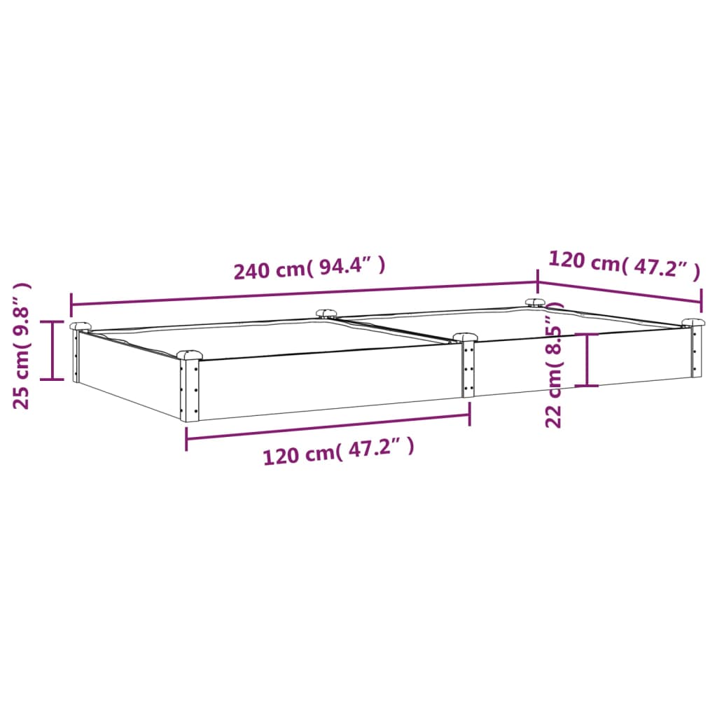 vidaXL Lit surélevé de jardin doublure 240x120x25 cm bois massif sapin